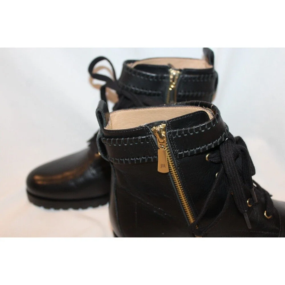 Jack Rogers Combat Peyton Leather Lace Up Hiker Block Heel Boots Black 6.5 $188